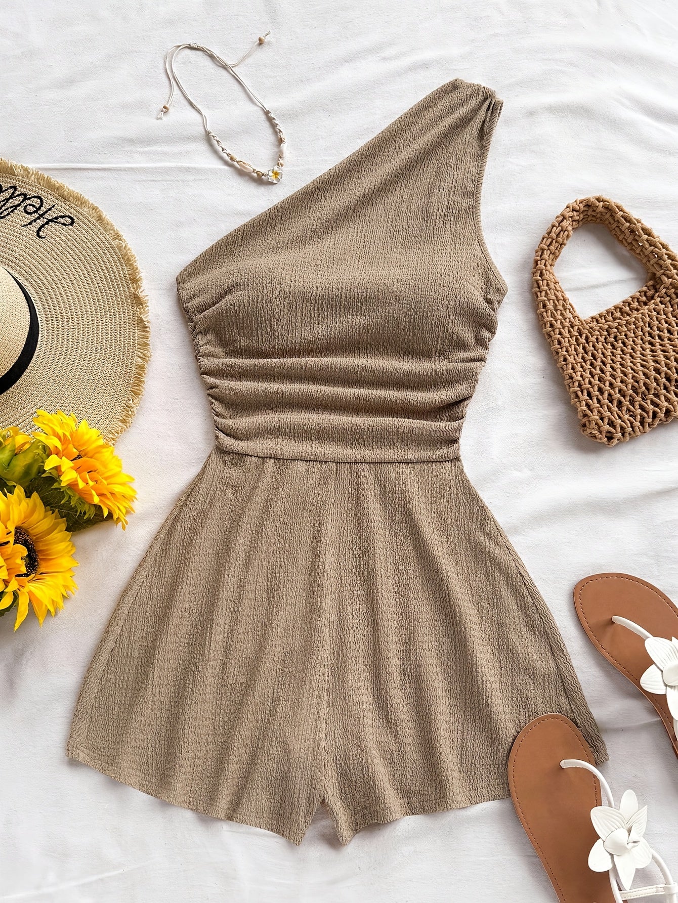 Dames korte jumpsuit met één schouder, casual stijl voor de zomer