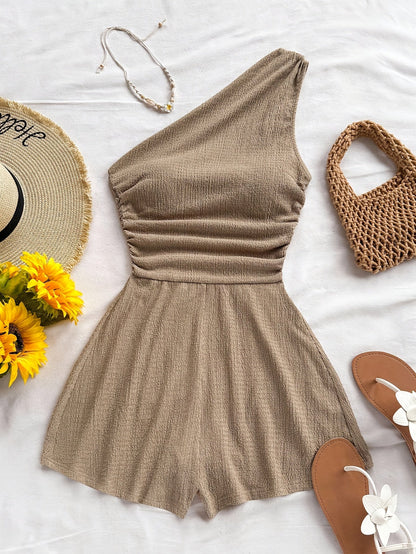 Dames korte jumpsuit met één schouder, casual stijl voor de zomer