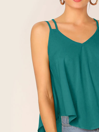 Camiseta sin mangas fluida de doble tirante para mujer, estilo casual chic