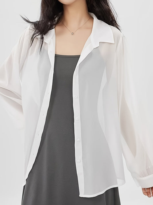 Chemise ample femme style décontracté boutonnée, idéale superposition élégante