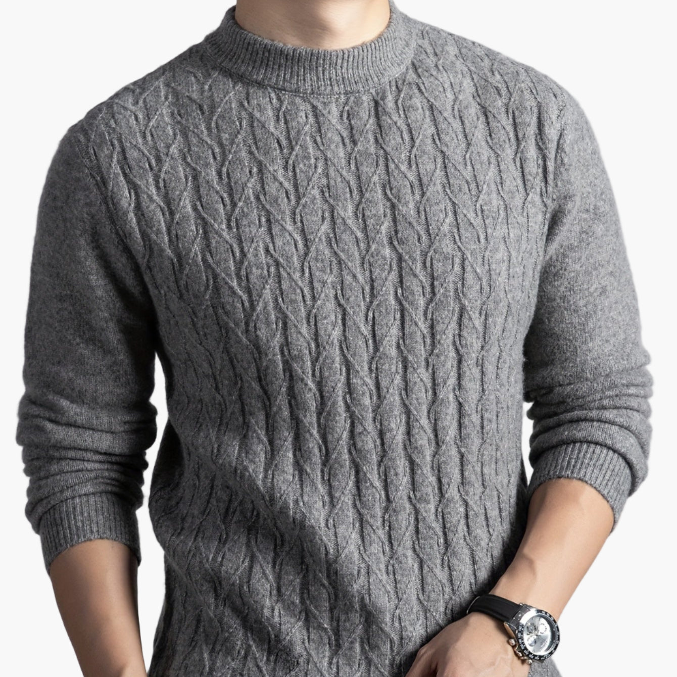 Pull-over col rond style torsadé pour homme - Élégant et décontracté automne/hiver