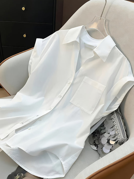 Chemisier sans manches pour femme coupe décontractée style bureau chic