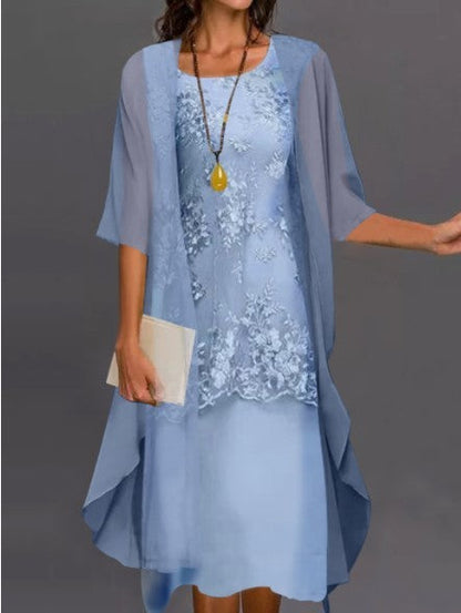 Robe élégante deux pièces style soirée pour femme, ensemble chic avec veste fluide, idéal cérémonies et événements