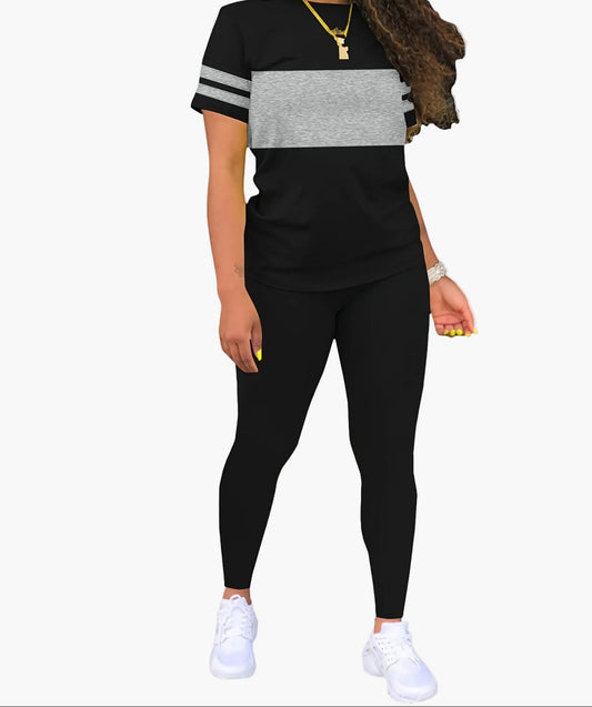 Ensemble Décontracté Femme T-shirt à Rayures et Legging – Style Sport Chic Quotidien