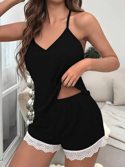 Pijama de verano casual para mujer, conjunto de short y camiseta de tirantes finos, estilo elegante para el hogar