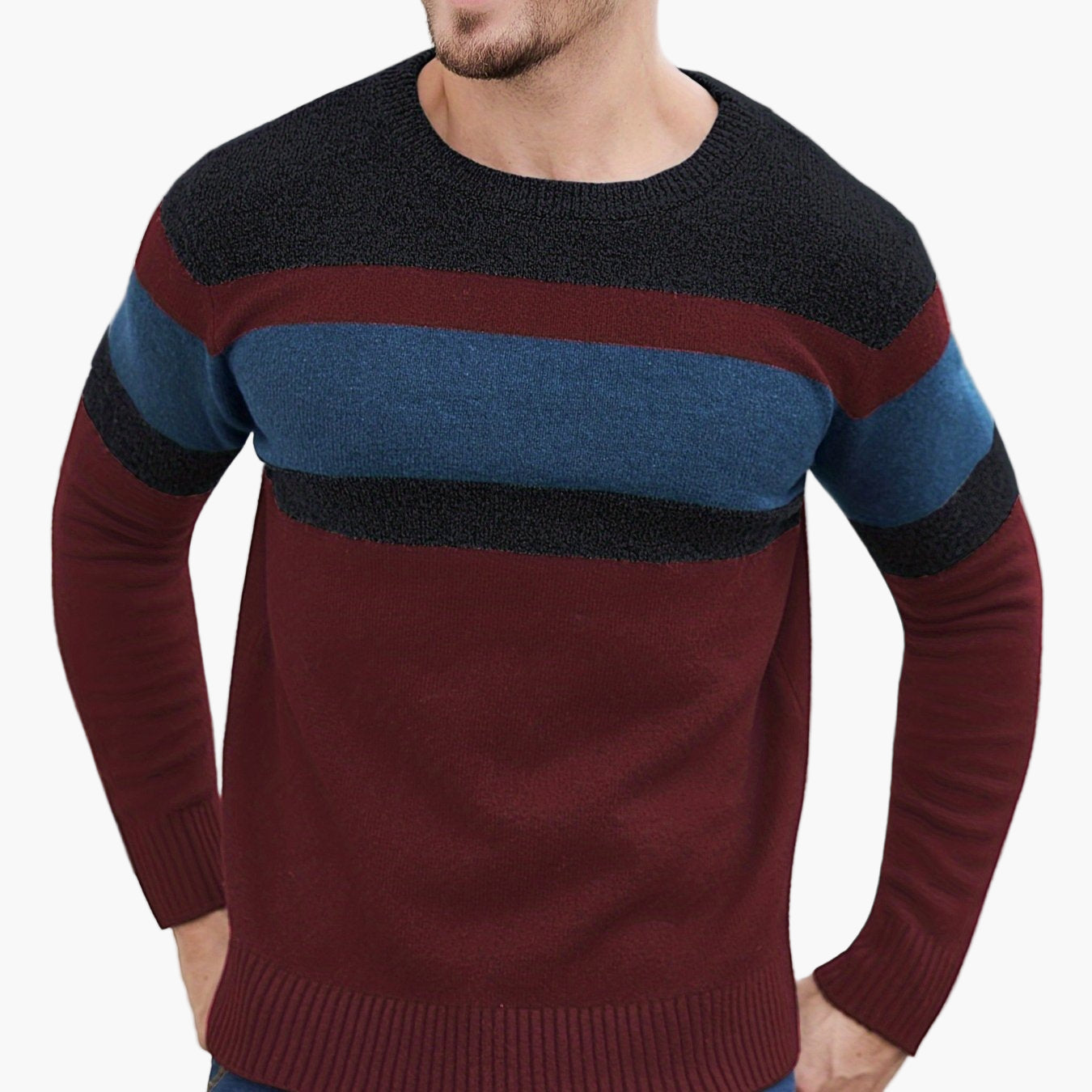 Pull à Rayures Style Décontracté pour Homme - Idéal Automne Hiver