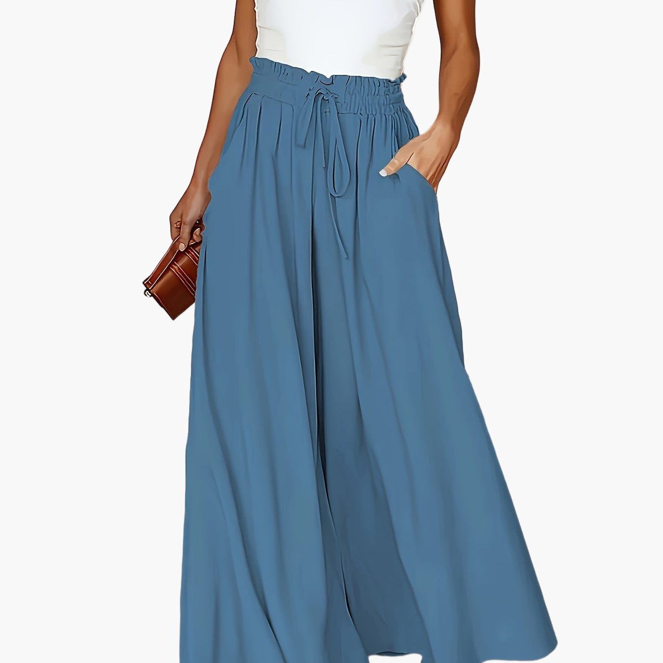 Jupe longue large taille haute avec poches pour femme – Style décontracté chic printemps/été