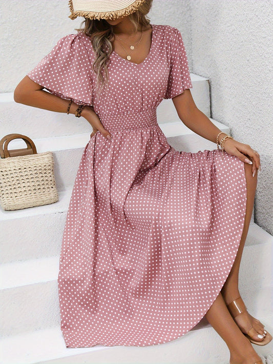 Robe Femme Élégante à Pois Style Décontracté pour Printemps/Été