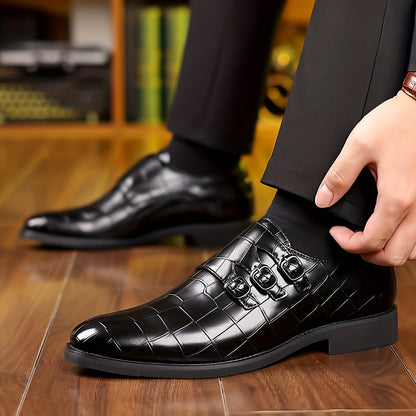 Scarpe eleganti da uomo con tripla fibbia stile vintage – eleganza formale e urbana