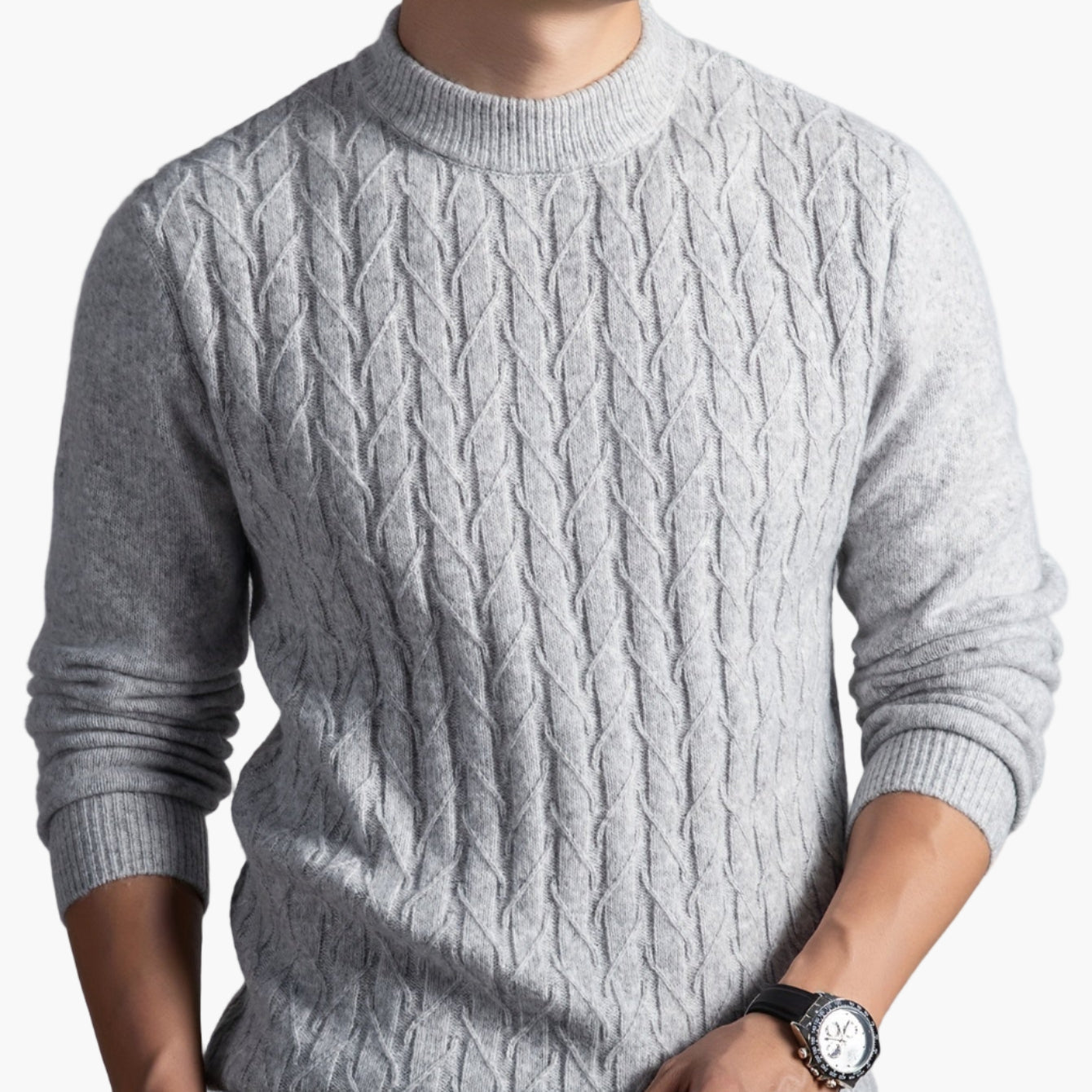 Pull-over col rond style torsadé pour homme - Élégant et décontracté automne/hiver