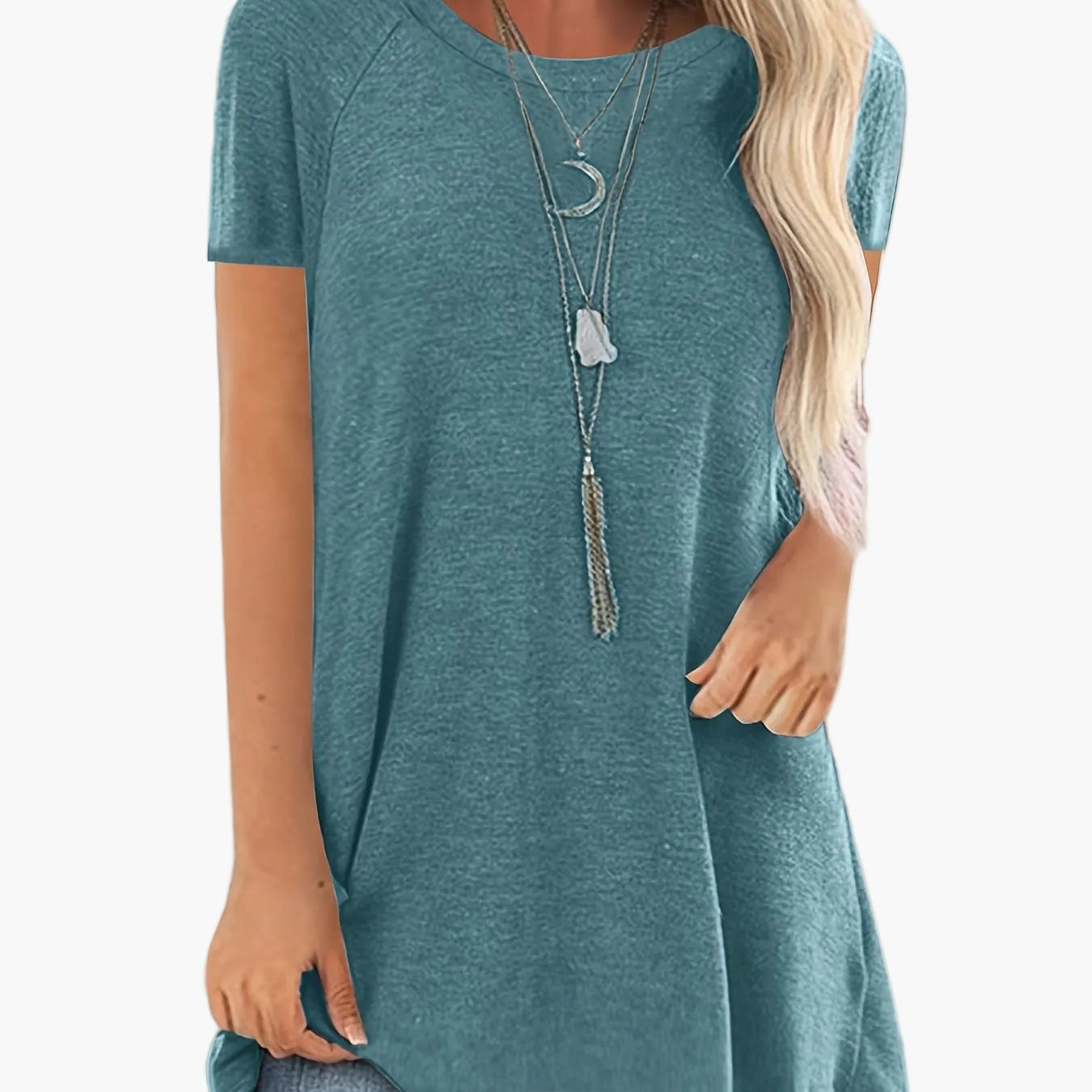 T-shirt lunga casual donna maniche corte collo tondo stile ampio per uso quotidiano
