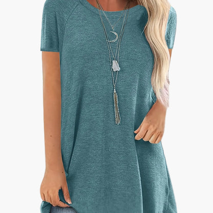 T-shirt lunga casual donna maniche corte collo tondo stile ampio per uso quotidiano