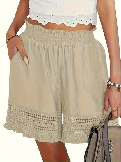 Shorts femme style bohème à taille froncée pour l'été, idéal pour les vacances et le quotidien