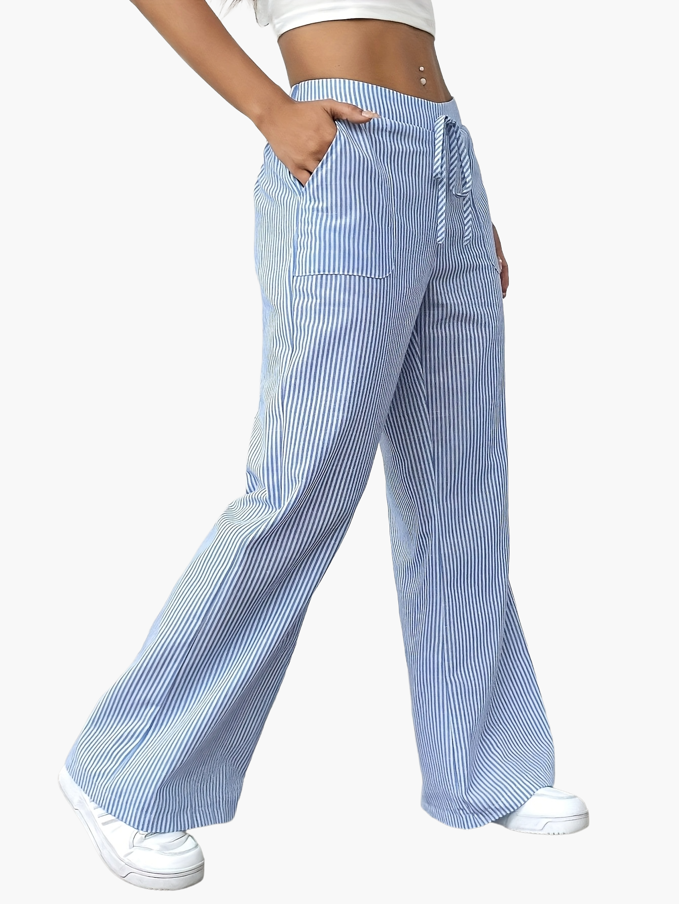 Pantaloni larghi da donna stile casual a righe per primavera ed estate