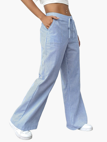 Pantaloni larghi da donna stile casual a righe per primavera ed estate