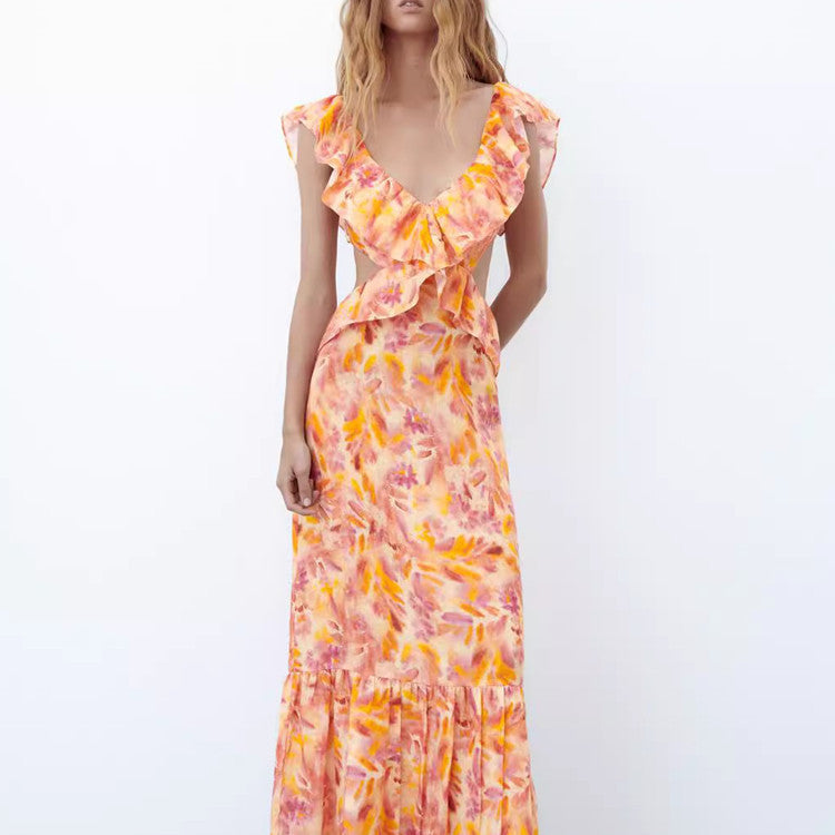 Robe longue femme style bohème à volants, sans manches, élégante pour l'été et occasions spéciales