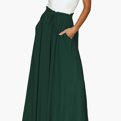 Jupe longue large taille haute avec poches pour femme – Style décontracté chic printemps/été