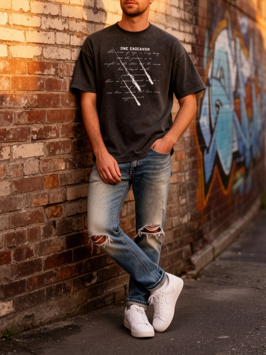 T-shirt stampata casual da uomo stile urbano streetwear - uso quotidiano