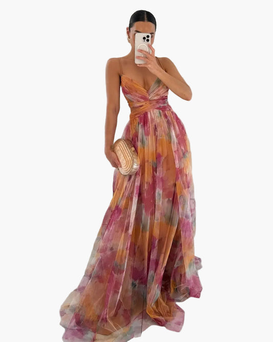 Długa sukienka maxi w kwiaty na wieczór dla kobiet – Elegancka i boho chic