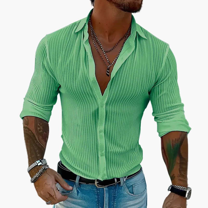 Camicia Uomo Elegante a Righe Stile Informale Raffinato – Maniche Lunghe e Colletto a Risvolto