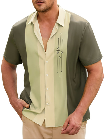 Chemise décontractée homme style bowling à rayures verticales manches courtes