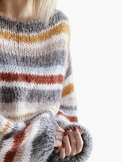 Pull d'hiver décontracté à rayures pour femme, coupe ample, manches longues, style moderne