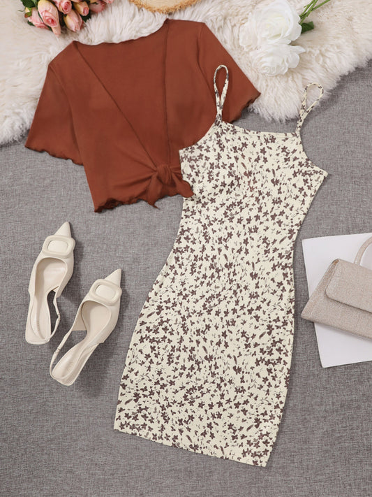 Elegant blomsterkjole med knyttet bolero til kvinder, smart forårs- og sommeroutfit