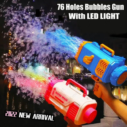 Pistolet à bulles Bazooka 69 trous pour enfants – Jouet interactif et amusant avec ventilateur, idéal pour fêtes et activités extérieures