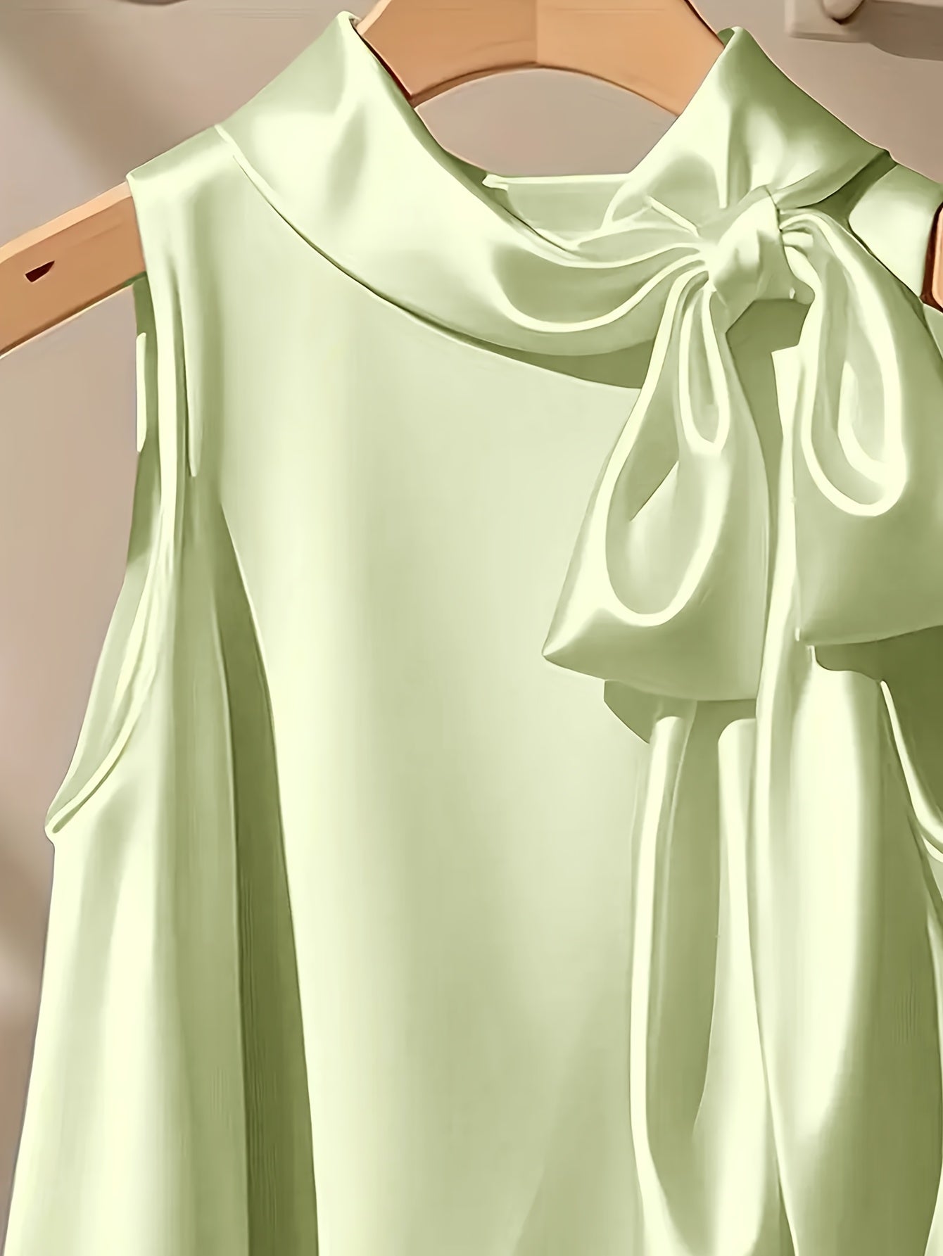 Blouse sans manches femme style élégant avec col lavallière et coupe ample pour sorties ou occasions spéciales