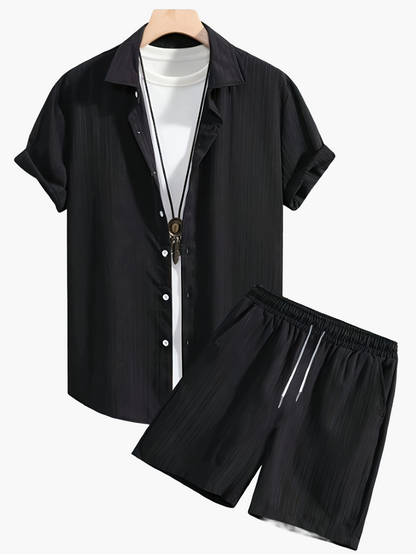 Men's Casual Shirt and Shorts Set Pleated Style - Chic and Modern Summer Look