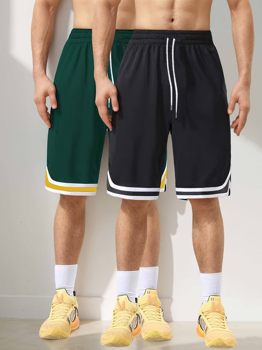 Pantaloncini sportivi casual da uomo stile basket, confezione da 2, con coulisse, ideali per allenamento e uso quotidiano