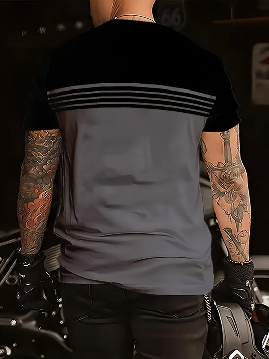 T-shirt décontracté homme style biker à motif rayé – Idéal moto et loisirs