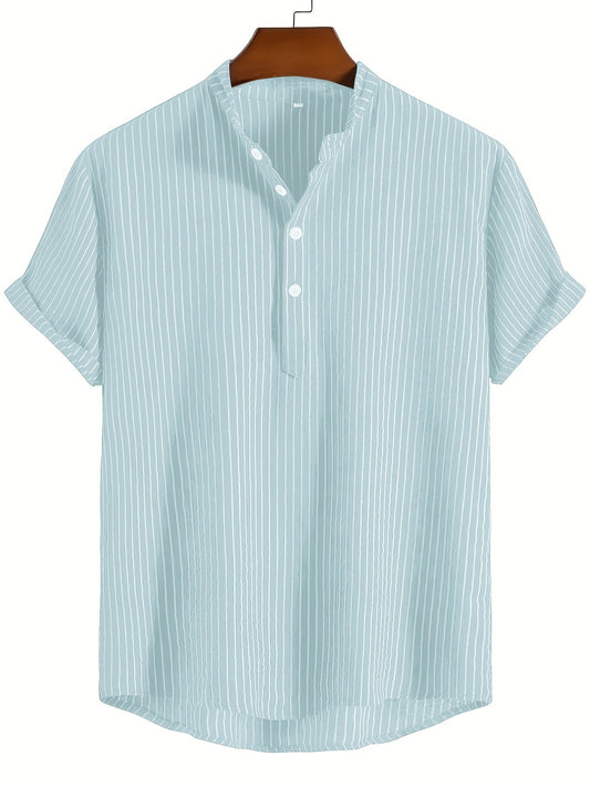 Men's casual striped Mao collar shirt - Trendy and comfortable style