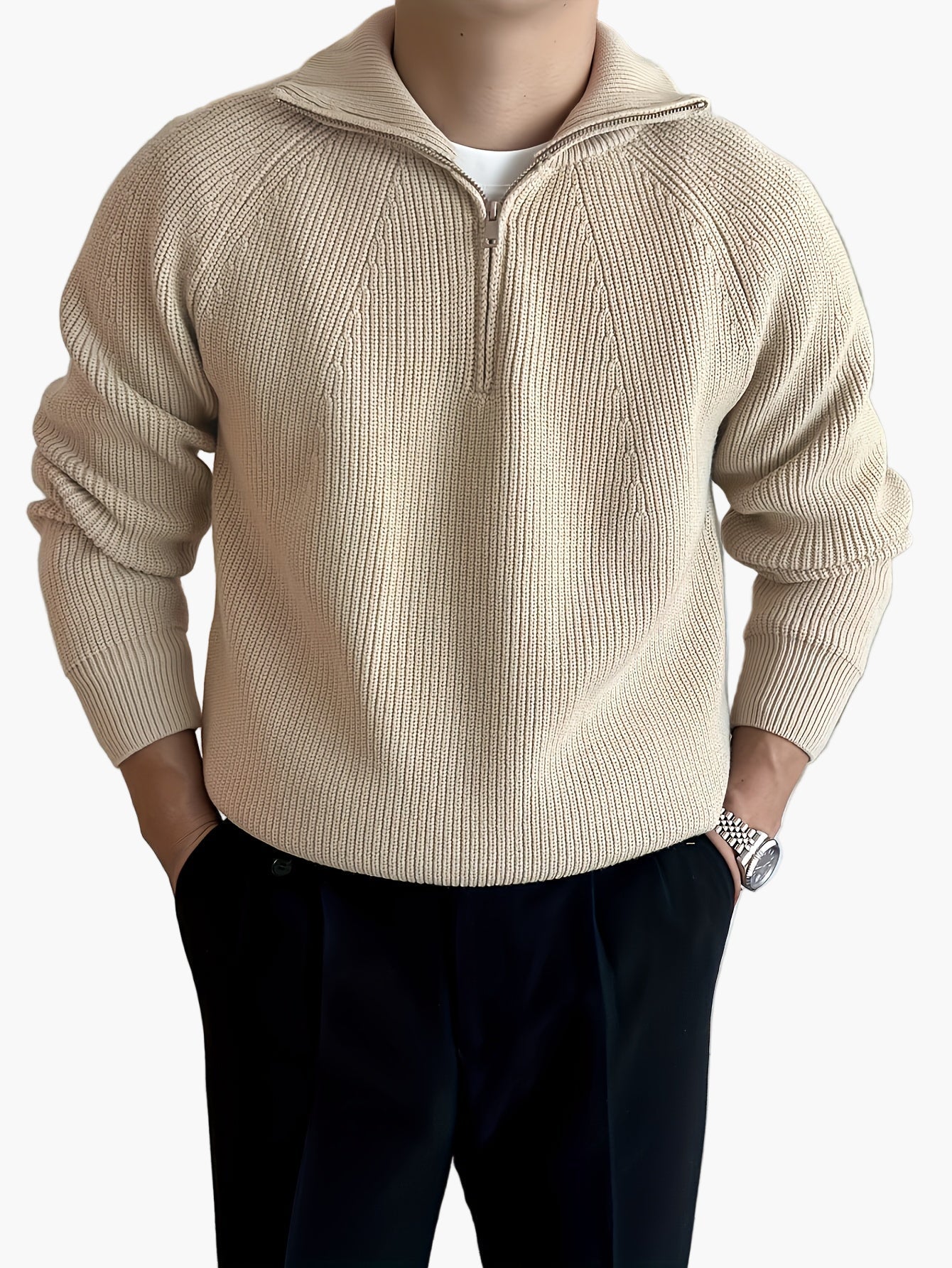 Pull homme casual à col zippé style moderne pour automne/hiver