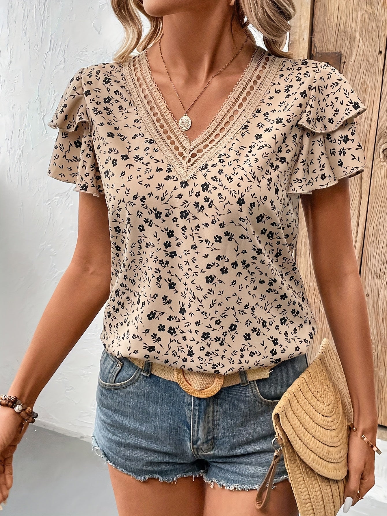 Blouse élégante pour femme à imprimé floral et manches volantées – Style décontracté chic pour le printemps et l'été