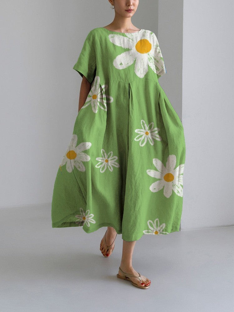 Robe longue décontractée femme style artistique bohème à motif floral – idéale été, vacances, ville