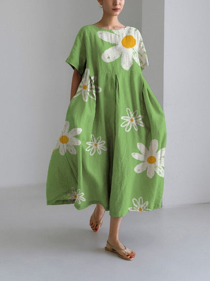 Robe longue décontractée femme style artistique bohème à motif floral – idéale été, vacances, ville