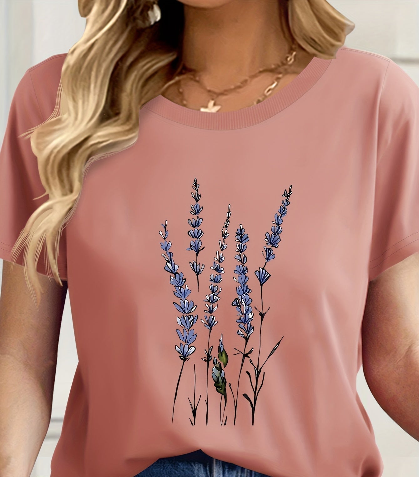 T-shirt Femme Style Décontracté avec Motif Fleurs Sauvages Illustration Botanique