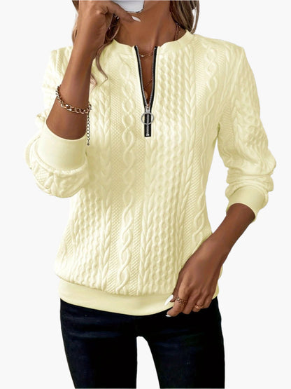Pull-over Femme Style Casual Élégant à Motif Câble avec Fermeture Éclair – Idéal pour l’Automne et l’Hiver