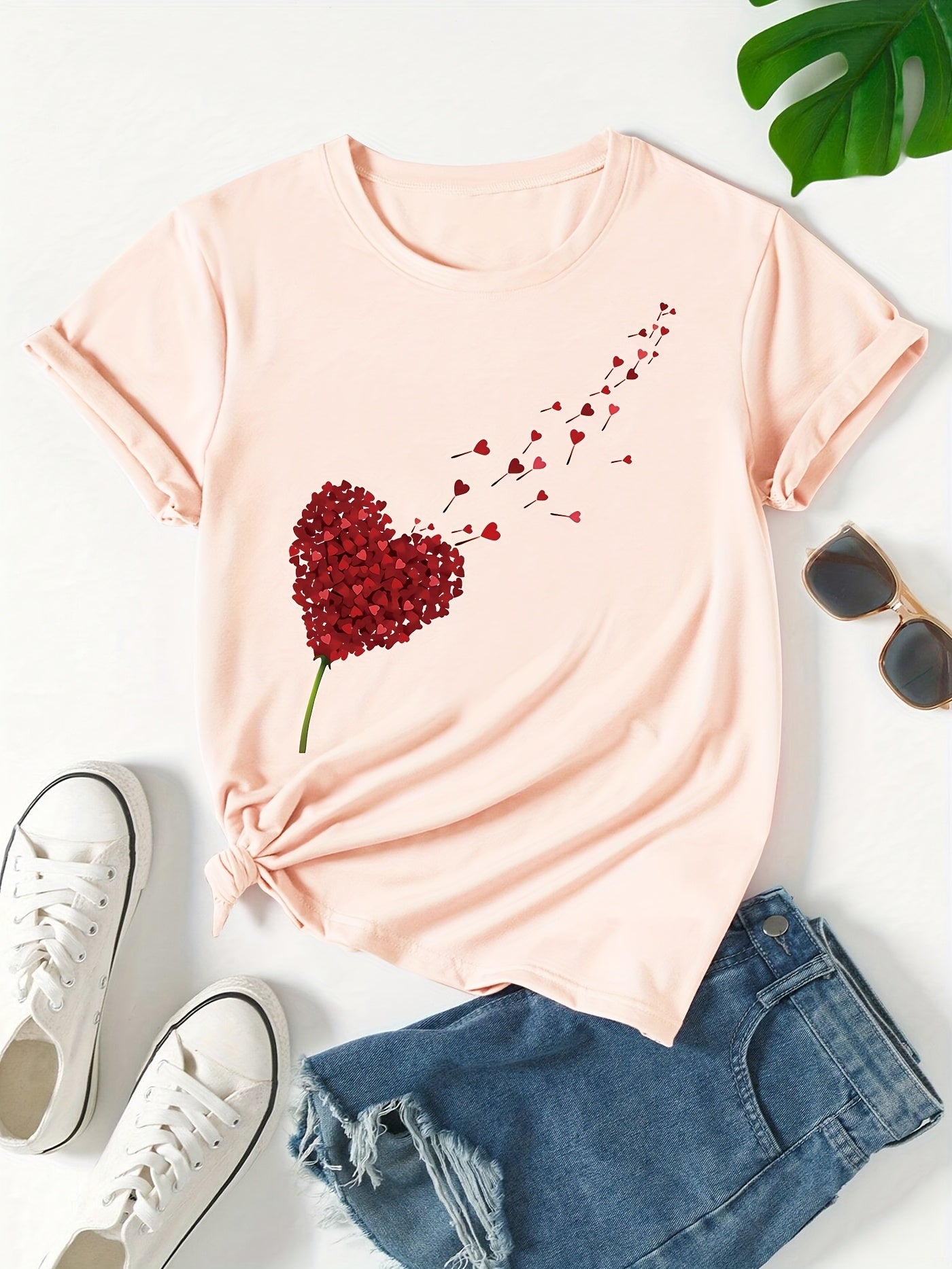 T-shirt Donna Stile Casual con Stampa Cuore Volante per un Look Estivo e Moderno