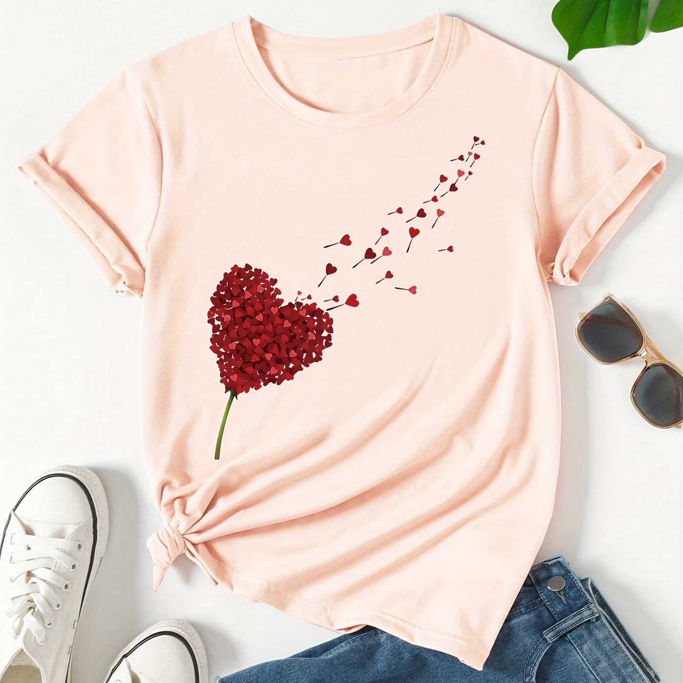 T-shirt Donna Stile Casual con Stampa Cuore Volante per un Look Estivo e Moderno