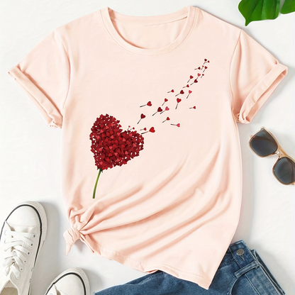 T-shirt Donna Stile Casual con Stampa Cuore Volante per un Look Estivo e Moderno