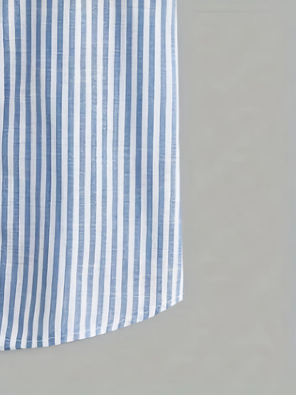 Camisa casual de manga corta para hombre, estilo veraniego a rayas, cuello alto, ideal para el verano