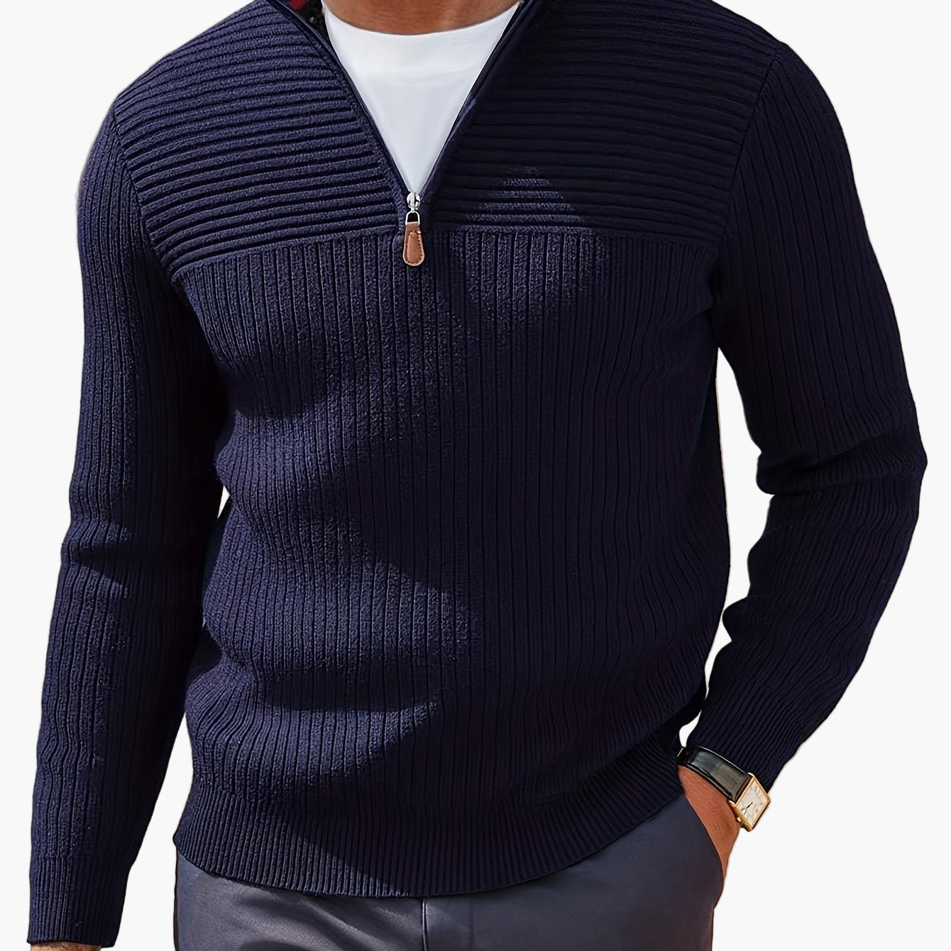 Pull col zippé demi-fermeture style casual pour homme - Idéal automne hiver