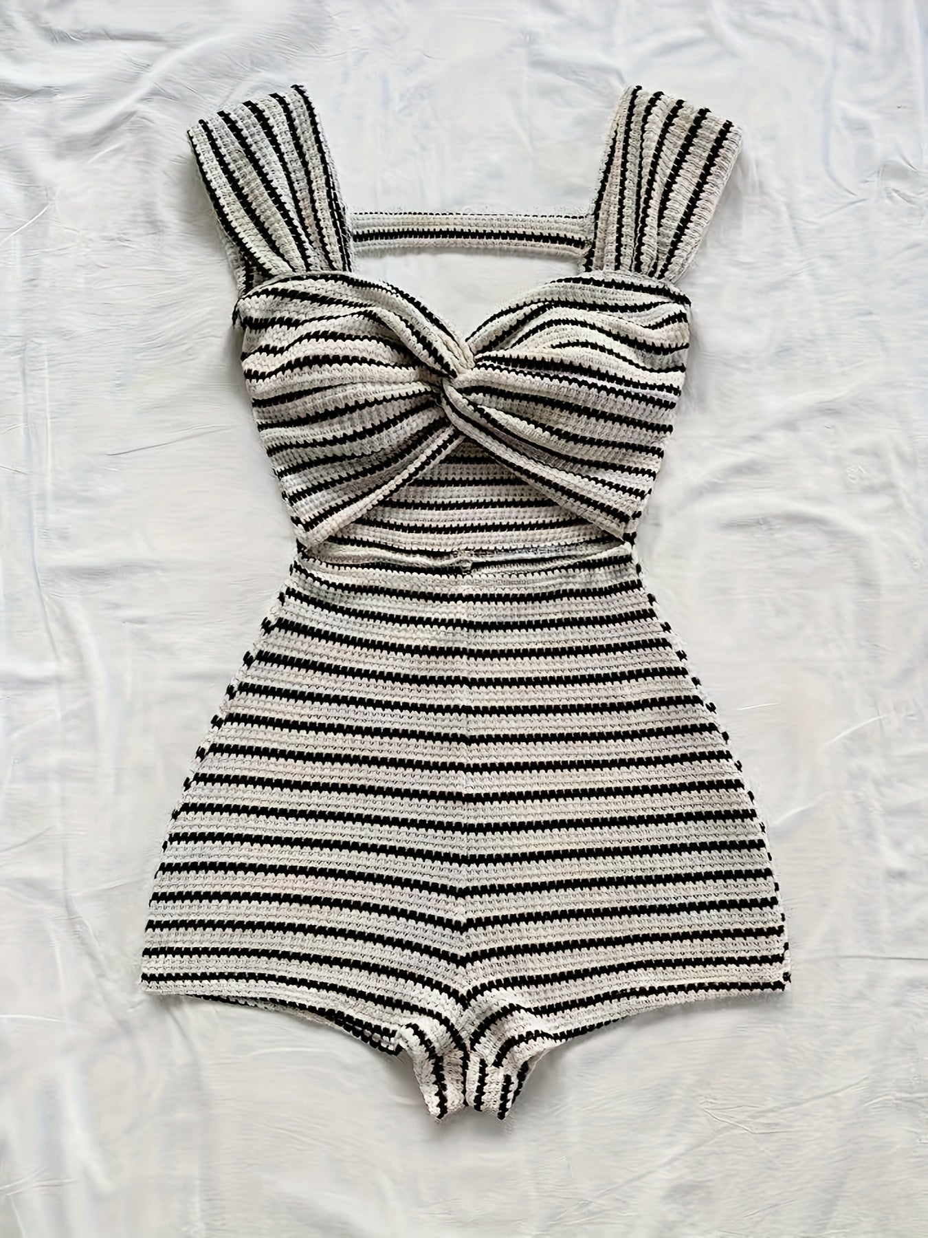 Combinaison Short Femme à Rayures Style Vintage Élégant Été