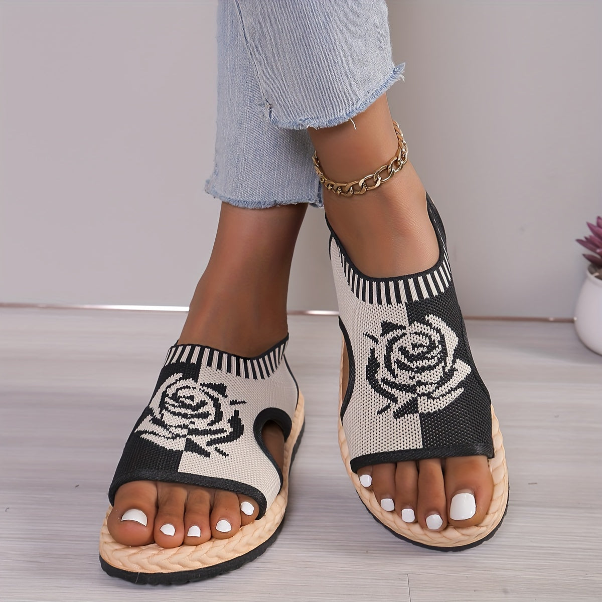 Dames casual sandalen met bloemenpatroon voor de zomer, bohemien chique stijl, dagelijks comfort