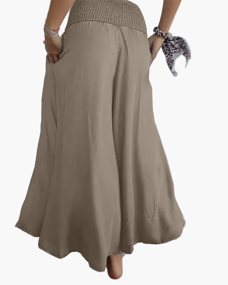 Pantaloni larghi a vita alta stile bohémien per donna, taglio fluido e comodo, ideali per tutti i giorni e il relax