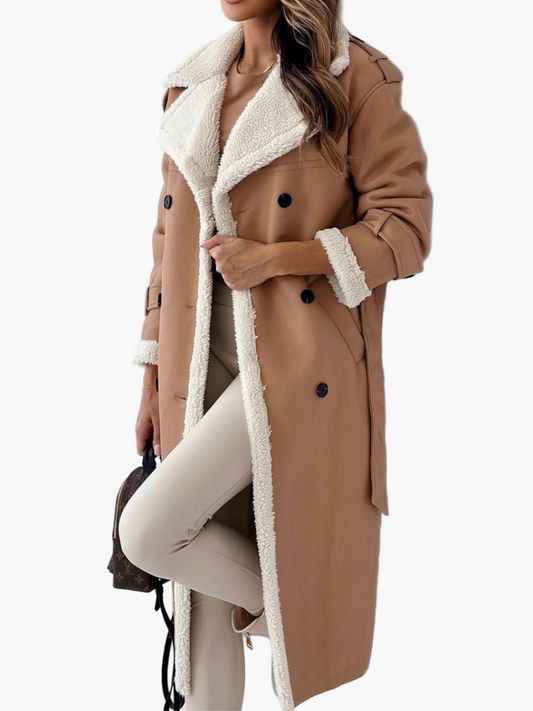 Manteau Long Élégant Femme Style Classique à Col Doublé Pour Automne Hiver