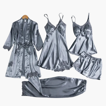 Completo da Notte 5 Pezzi Donna Elegante Stile Kimono e Biancheria per Casa e Relax