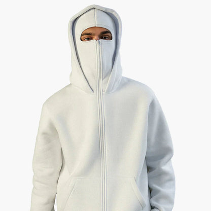 Hoodie zippé style balaclava pour homme – Urbain, minimaliste, idéal pour l’hiver